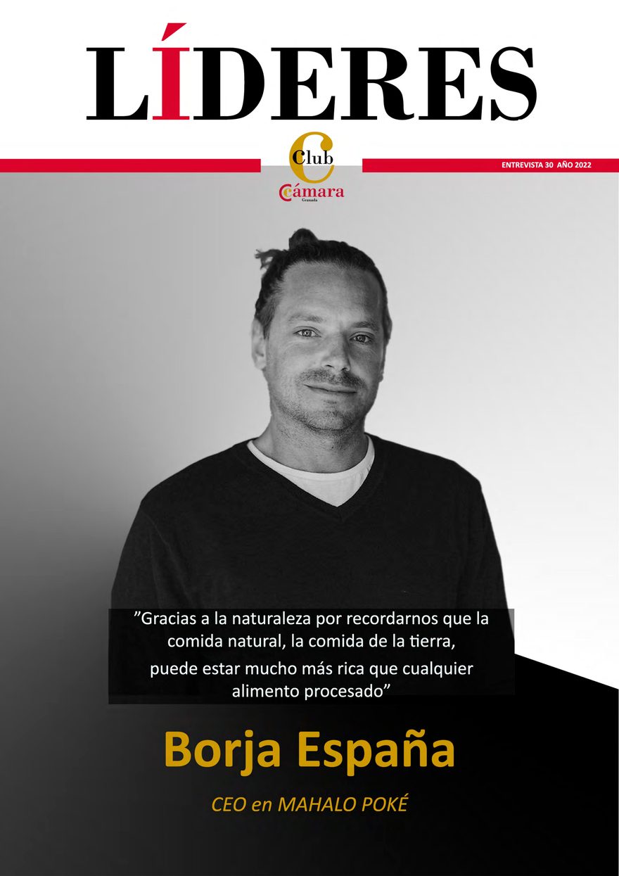 Portada de la revista Líderes con Borja España, CEO de Mahalo Poke